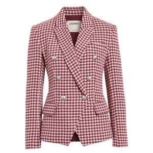 L'AGENCE Kenzie Double-Breasted Tweed Plaid Blazer wool blend houndstooth